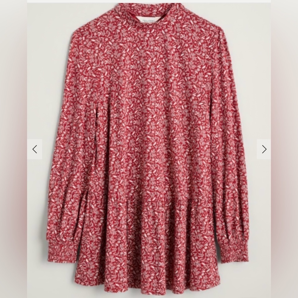 Seasalt Cornwall Cliff Cottage Tiered Jersey Tunic Top Red Floral Womens 4 Small